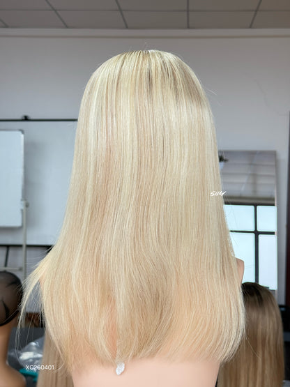 Light Blonde Side-Part Shoulder-Length Straight Human Hair Lace Front Glueless Medical Wig, product view 6