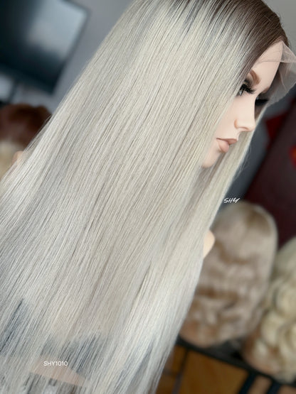 Ash Blonde Middle-Part Long Straight Human Hair Lace Front Glueless Medical Wig, product view 6