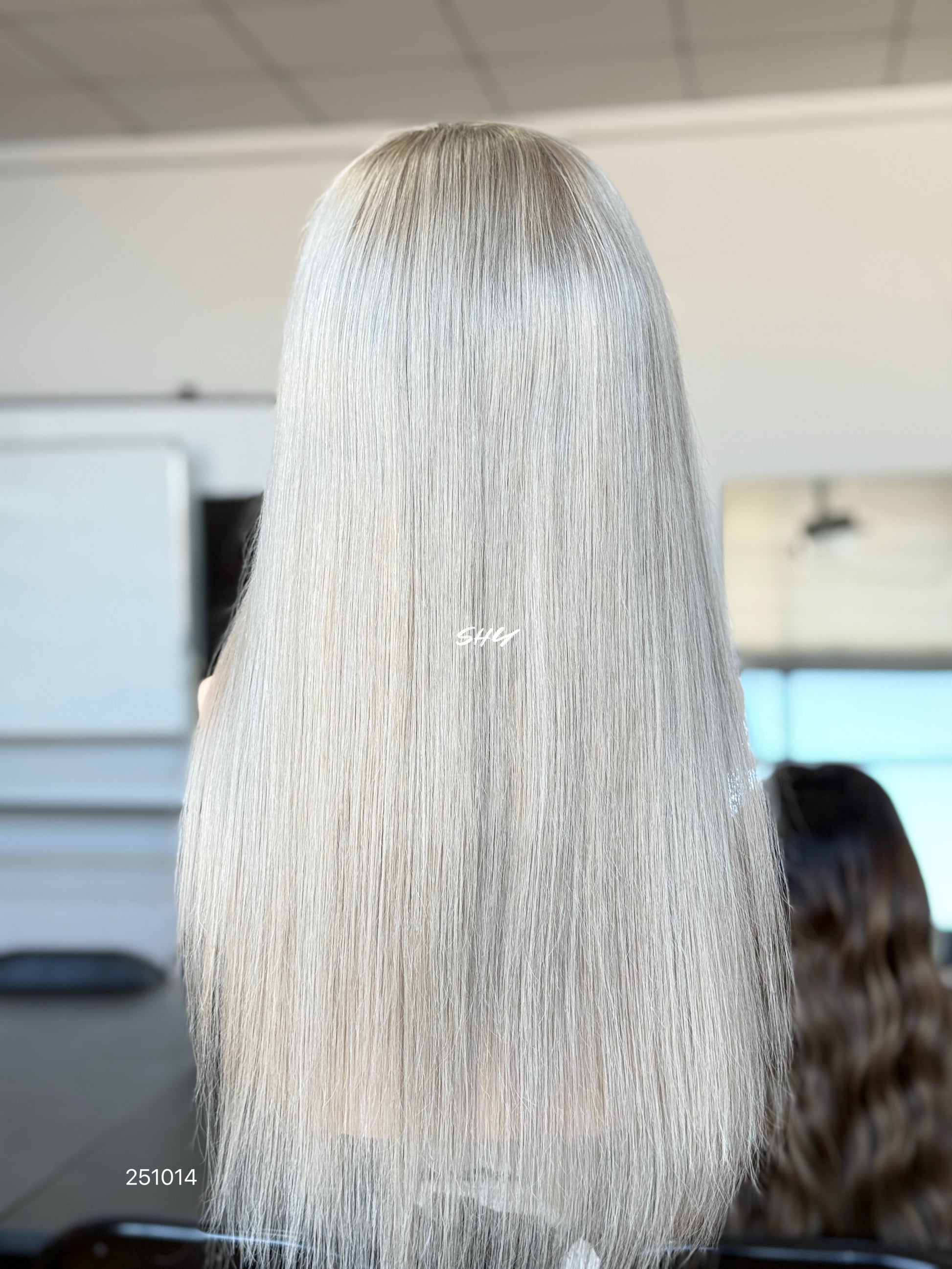 Silver Blonde Middle-Part Long Straight Human Hair Lace Front Glueless Medical Wig, product view 6