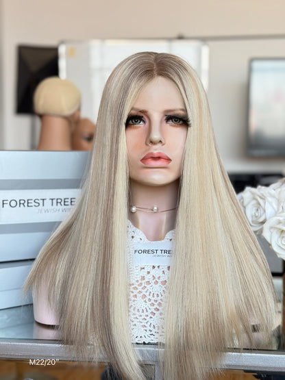 Cream Blonde Middle-Part Long Straight Human Hair Sheitel Wig, product view 6