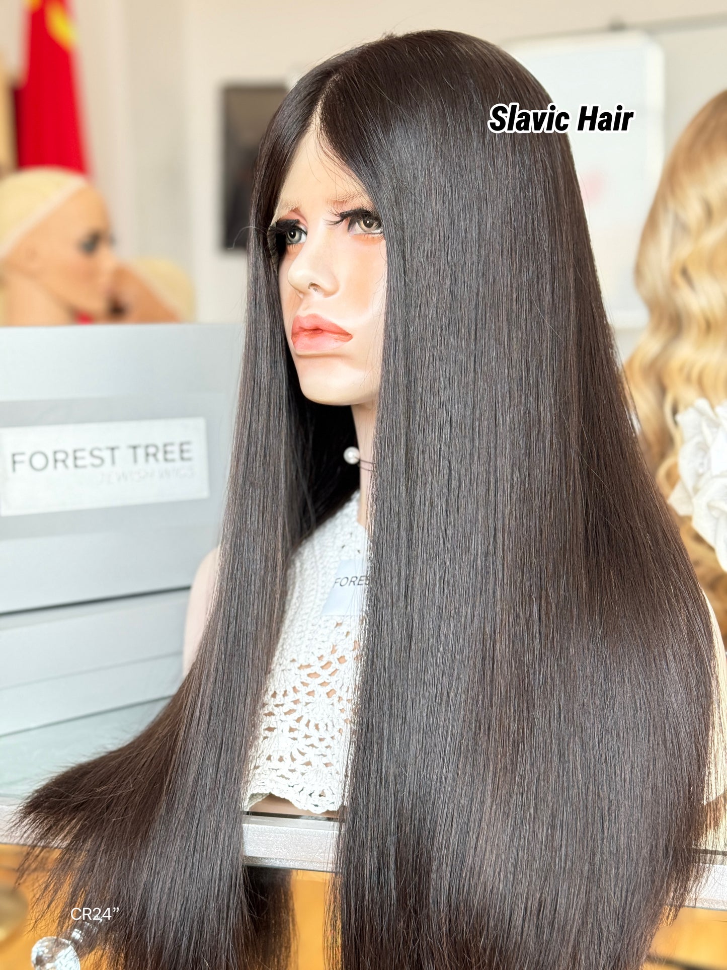 Jet Black Middle-Part Long Straight Human Hair Sheitel Wig, product view 6