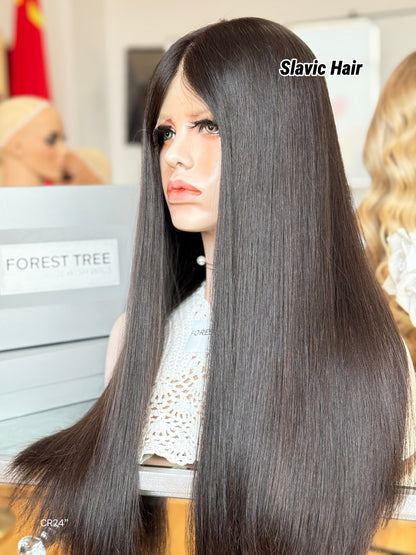 Jet Black Middle-Part Long Straight Human Hair Sheitel Wig, product view 6