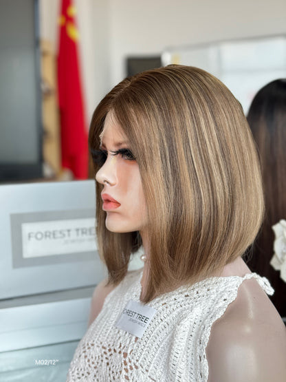 Soft Ash Brown Middle-Part Bob Human Hair Sheitel Wig, product view 6