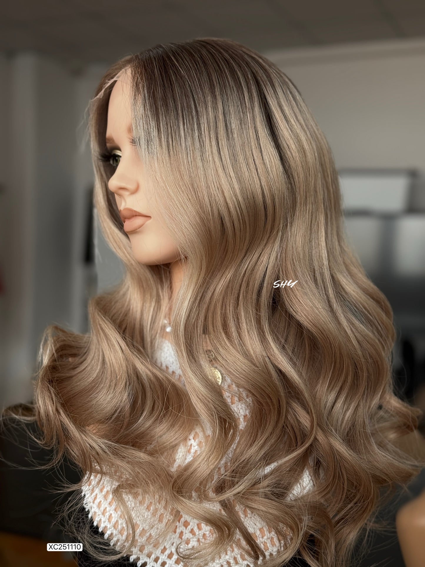 Ash Beige Blonde Middle-Part Long Wavy Human Hair Lace Front Glueless Medical Wig, product view 6