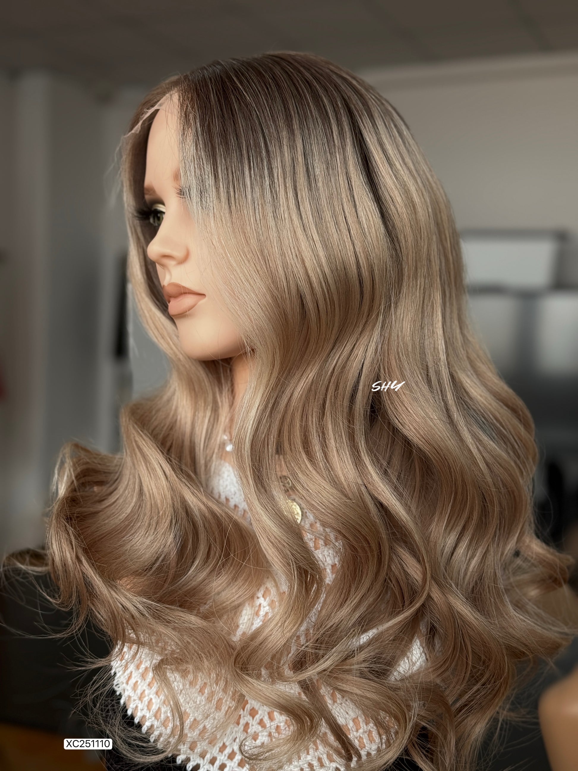 Ash Beige Blonde Middle-Part Long Wavy Human Hair Lace Front Glueless Medical Wig, product view 6