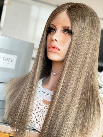 Cool Ash Brown Middle-Part Long Straight Human Hair Sheitel Wig, product view 6