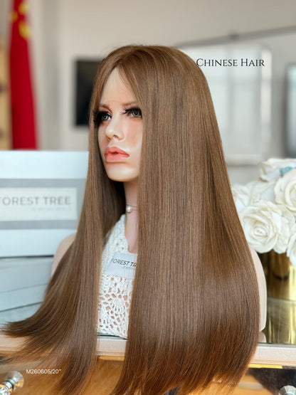 Light Walnut Brown Middle-Part Long Straight Human Hair Sheitel Wig, product view 6
