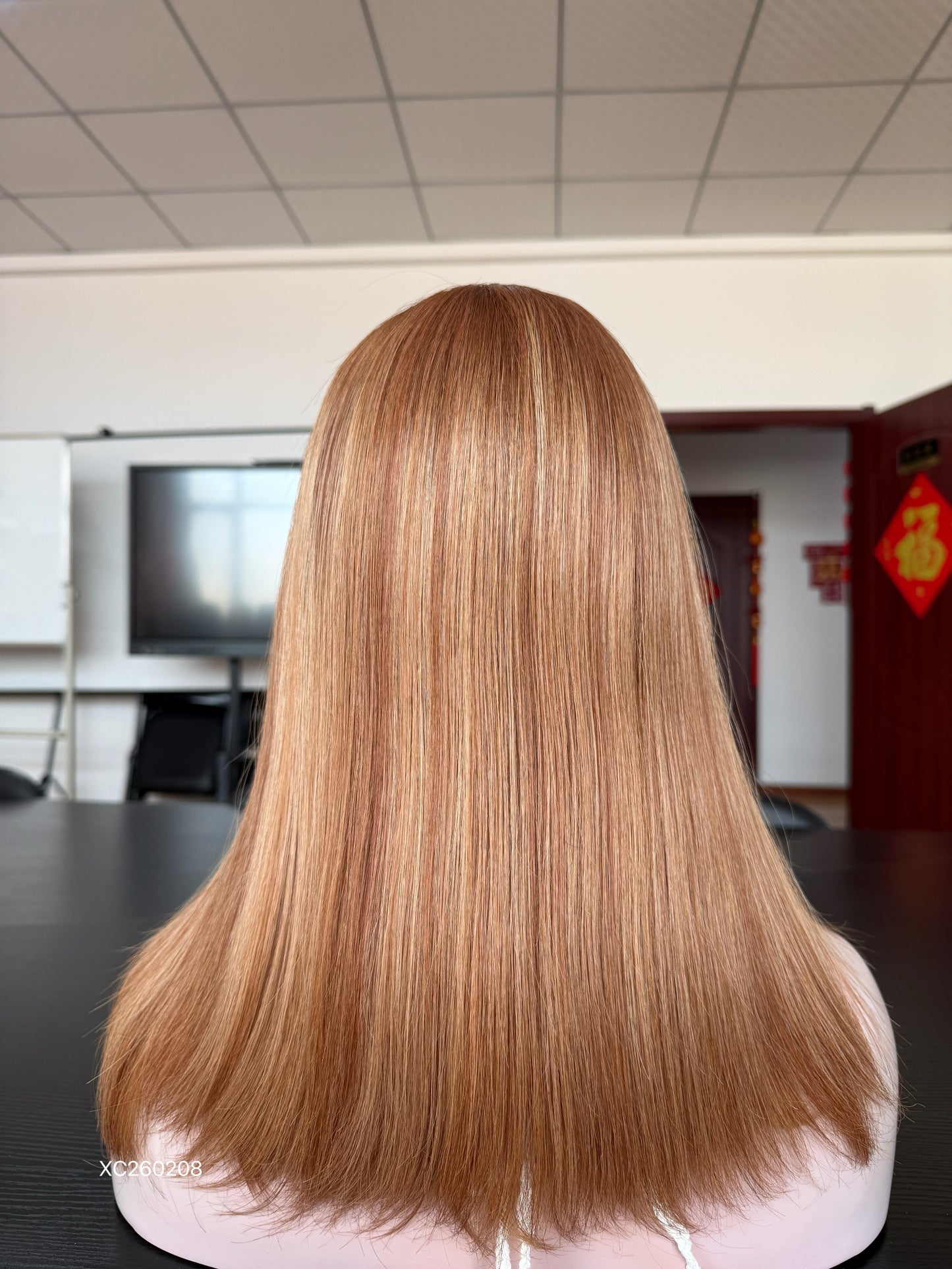 Copper Brown Middle-Part Shoulder-Length Straight Human Hair Sheitel Wig, product view 6