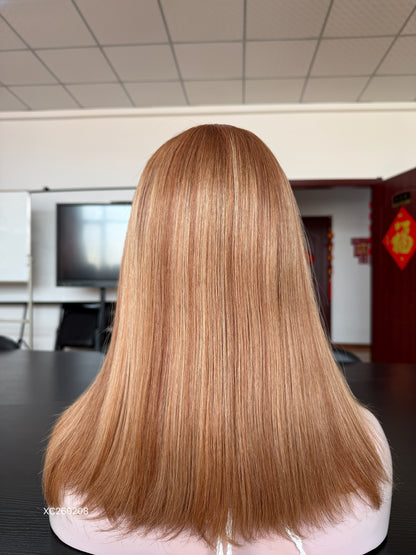 Copper Brown Middle-Part Shoulder-Length Straight Human Hair Sheitel Wig, product view 6