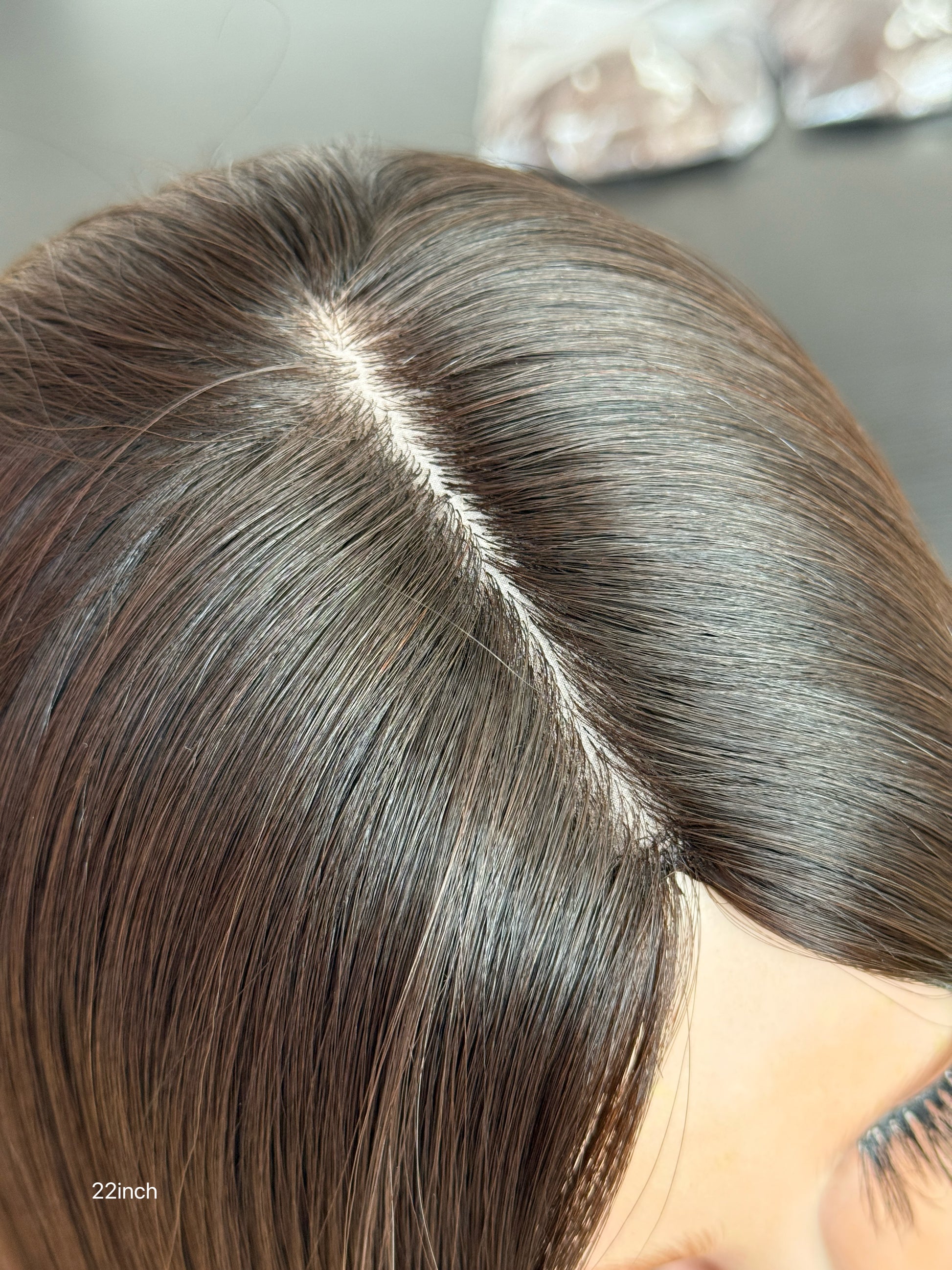 Dark Chocolate Brown Middle-Part Long Straight Human Hair Sheitel Wig, product view 6