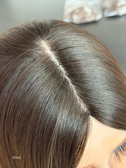 Dark Chocolate Brown Middle-Part Long Straight Human Hair Sheitel Wig, product view 6