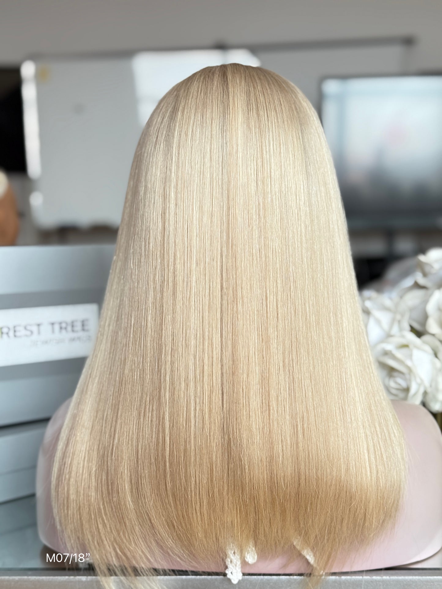 Light Blonde Middle-Part Long Straight Human Hair Sheitel Wig, product view 6