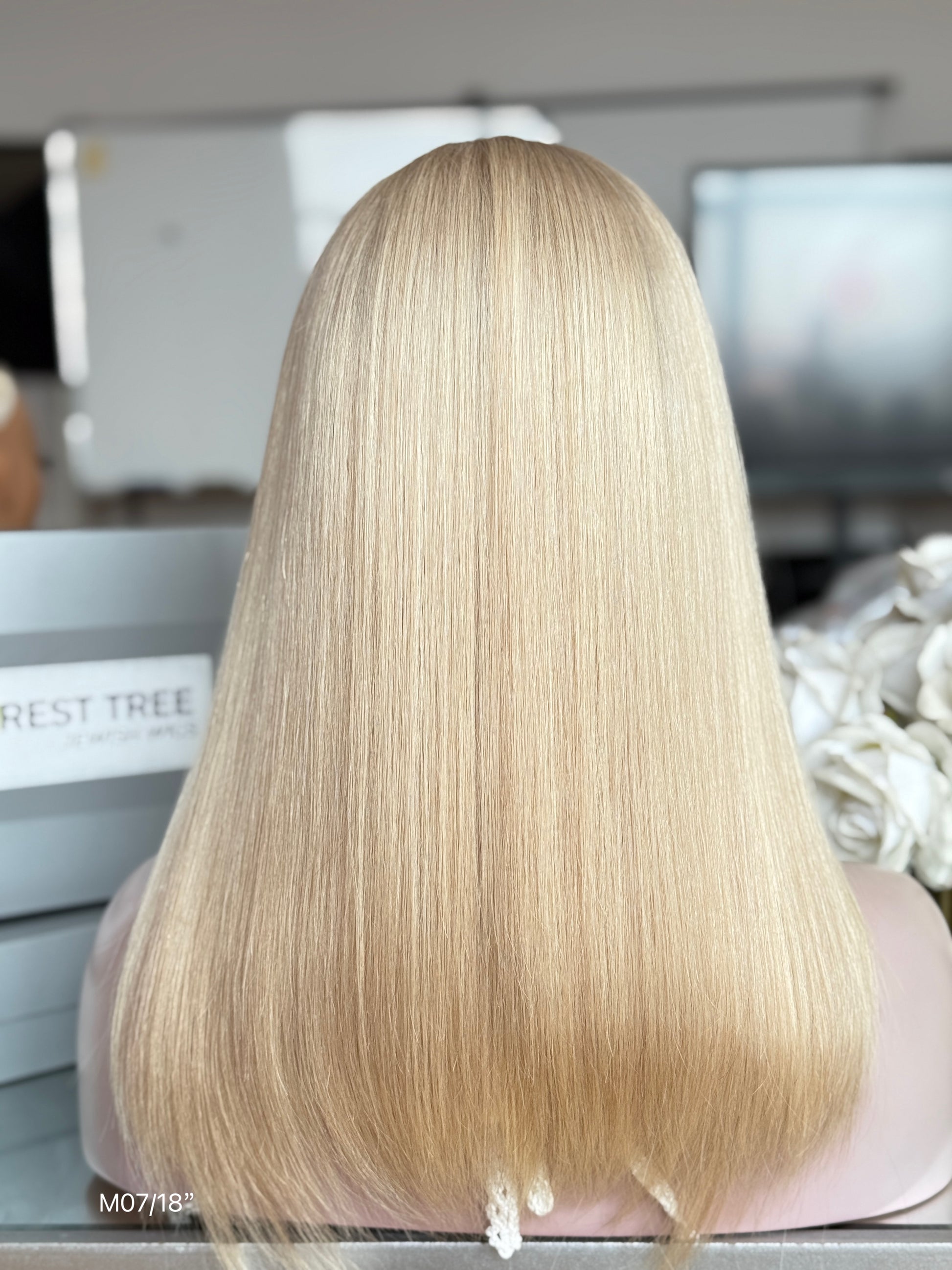 Light Blonde Middle-Part Long Straight Human Hair Sheitel Wig, product view 6