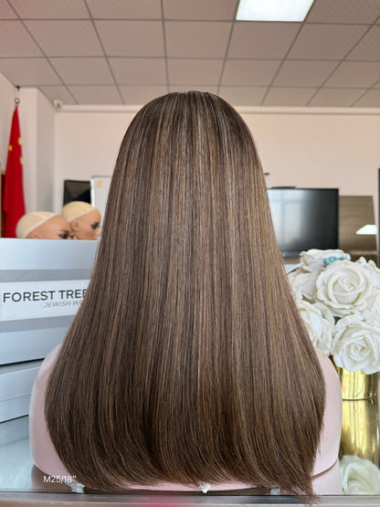 Deep Ash Brown Middle-Part Long Straight Human Hair Sheitel Wig, product view 6