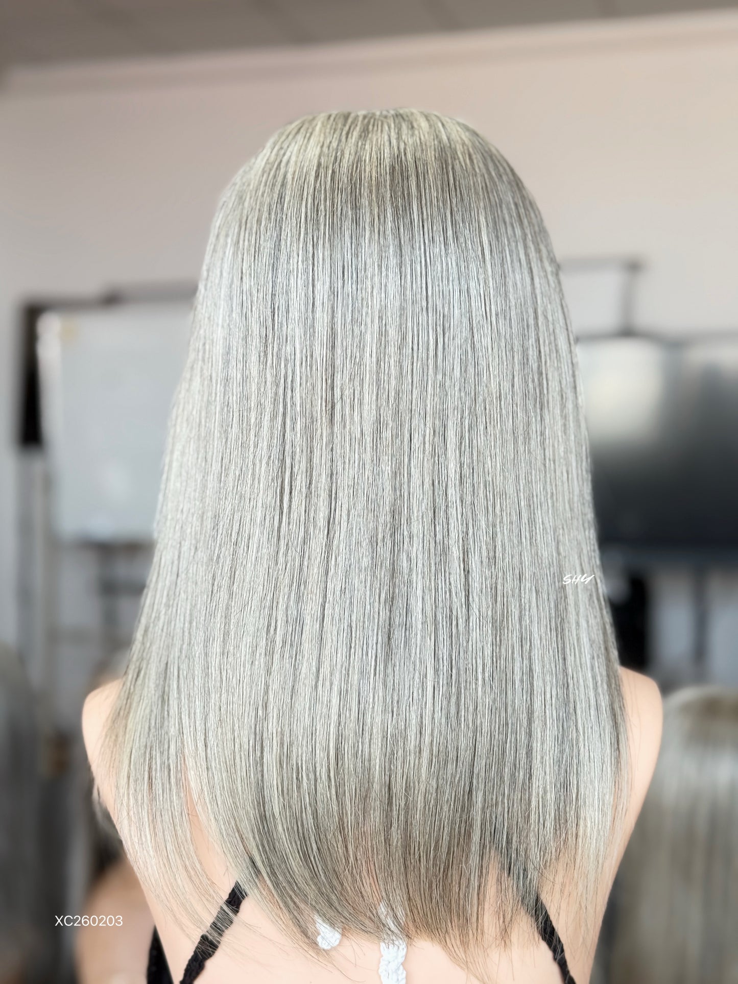 Silver Gray Middle-Part Straight Human Hair Lace Front Glueless Medical Wig, product view 7