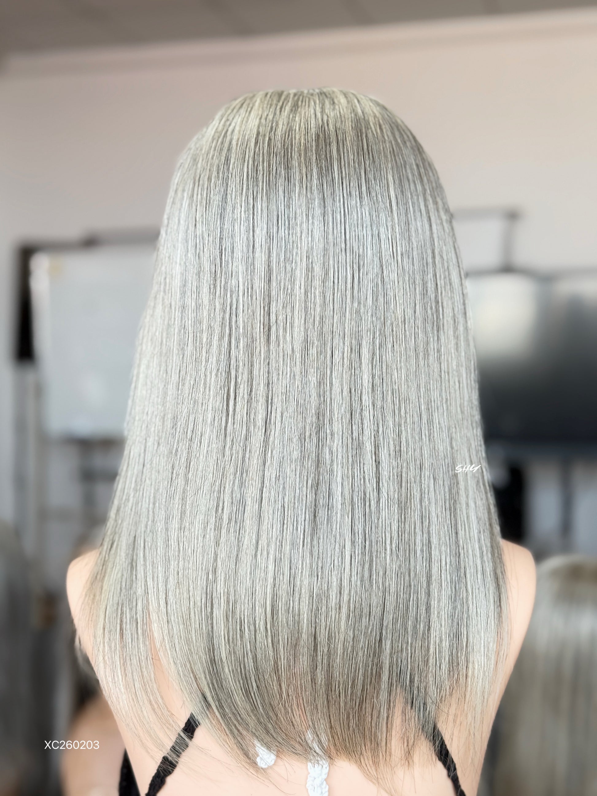 Silver Gray Middle-Part Straight Human Hair Lace Front Glueless Medical Wig, product view 7