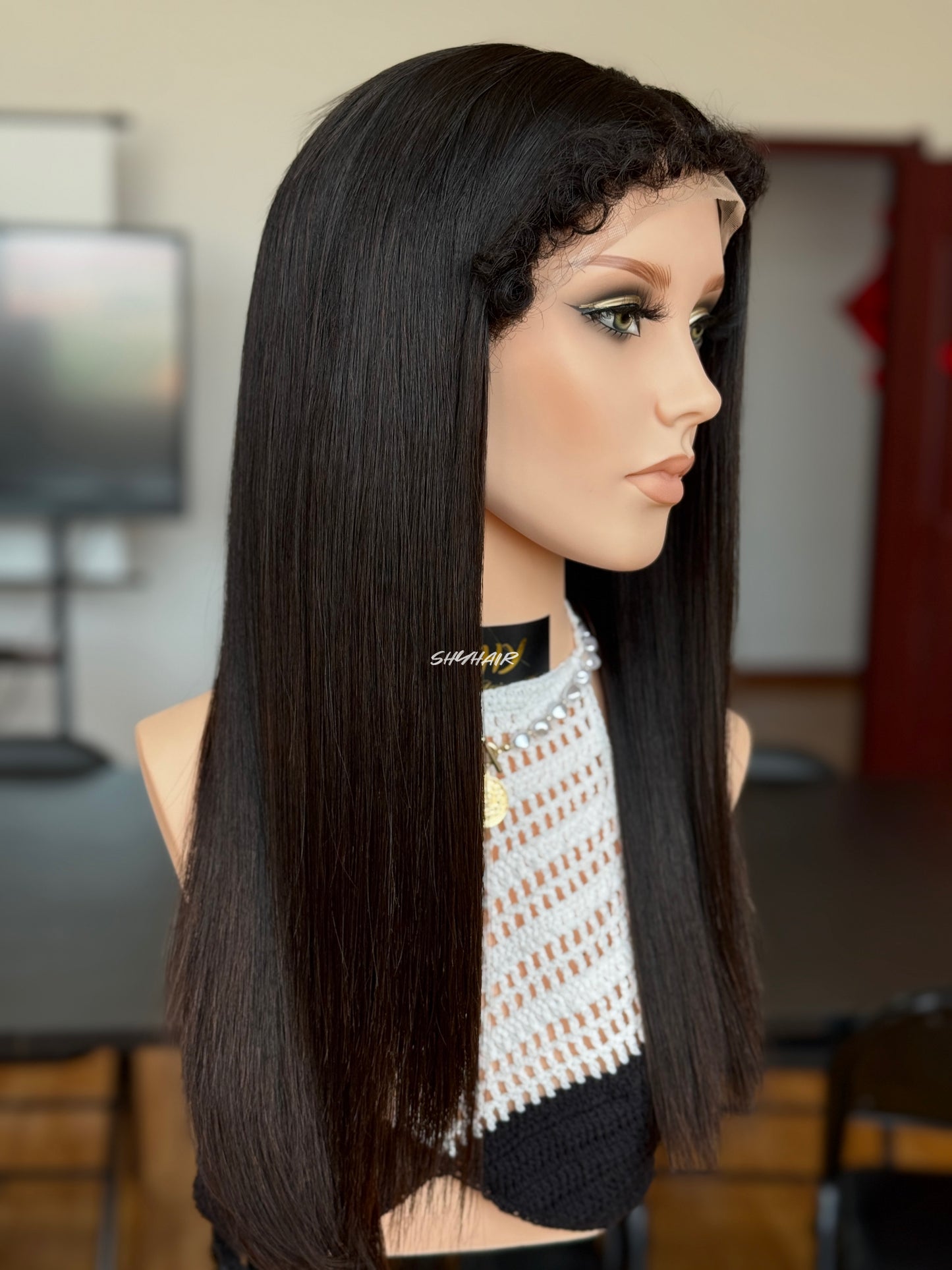 Natural Black Middle-Part Straight Human Hair Topper Mini Wig, product view 7