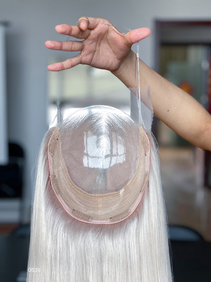Ash Blonde Center-Part Long Straight Human Hair Topper Mini Wig, product view 5