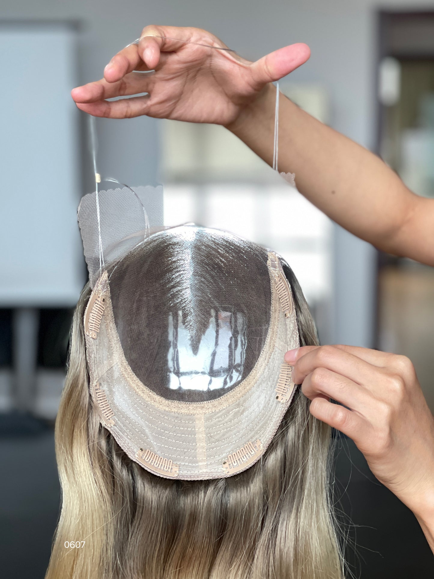 Ash Blonde Center-Part Long Wavy Human Hair Topper Mini Wig, product view 5