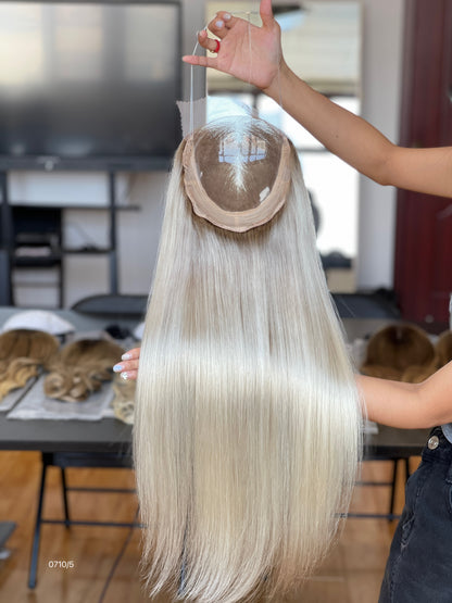 Ash Brown Center-Part Long Straight Human Hair Topper Mini Wig, product view 5