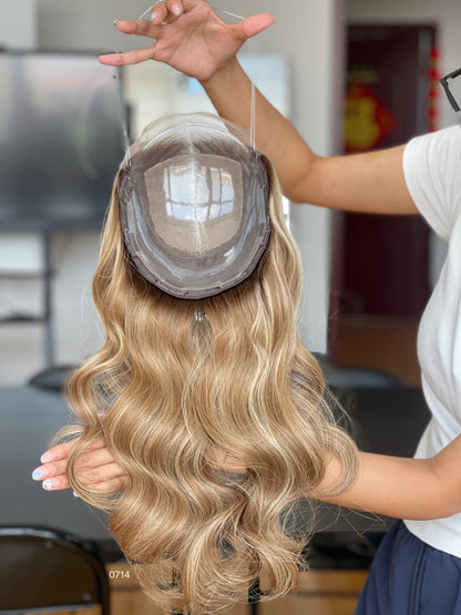 Warm Brown Center-Part Long Wavy Human Hair Topper Mini Wig, product view 6