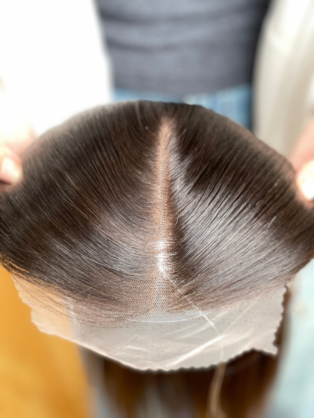 Chocolate Brown Long Straight Human Hair Topper Mini Wig, product view 7