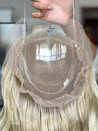 Ash Blonde Long Wavy Human Hair Topper Mini Wig, product view 5