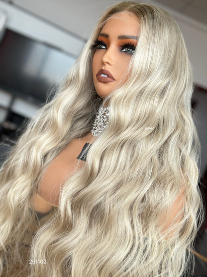 Cool Ash Blonde Middle-Part Body Wave Human Hair Lace Front Glueless Medical Wig, product view 7
