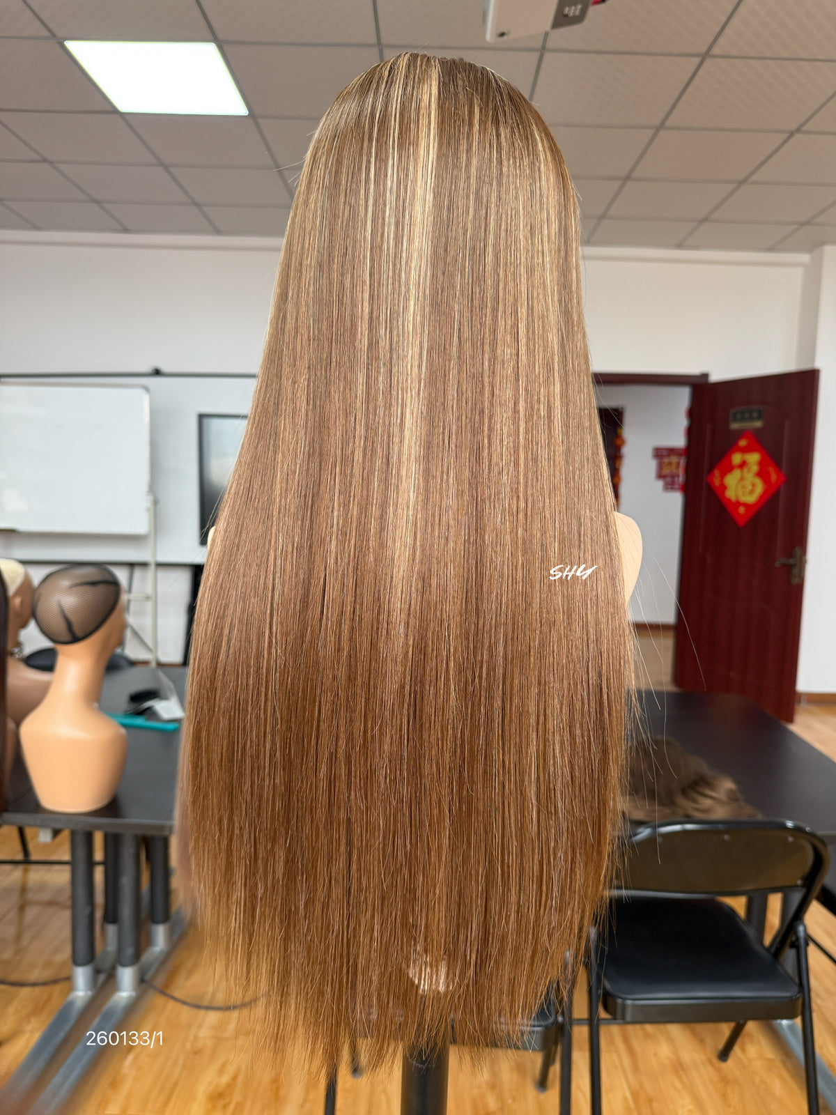 Warm Brown Middle-Part Long Straight Human Hair Lace Front Glueless Medical Wig, product view 7