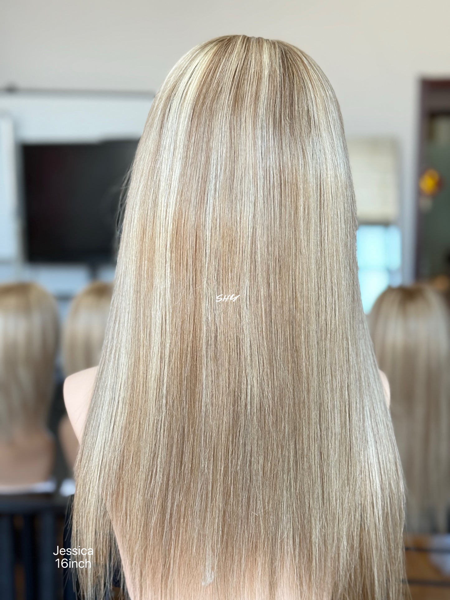Ash Blonde Balayage Middle-Part Straight Human Hair Lace Front Glueless Medical Wig, product view 7