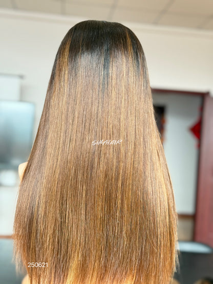 Chocolate Brown Ombre Middle-Part Straight Human Hair Lace Front Glueless Medical Wig, product view 7
