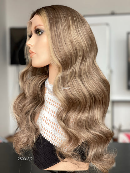 Chocolate Brown Balayage Middle-Part Body Wave Human Hair Lace Front Glueless Medical Wig, product view 7