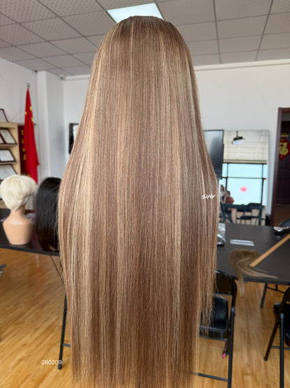 Warm Ash Brown Highlighted Middle-Part Long Straight Human Hair Lace Front Glueless Medical Wig, product view 7