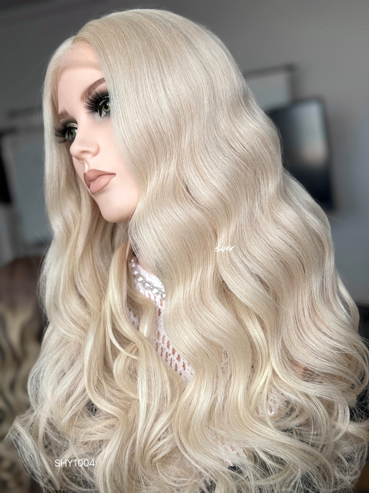 Platinum Blonde Middle-Part Body Wave Human Hair Lace Front Glueless Medical Wig, product view 7