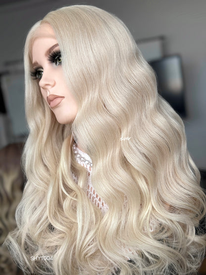 Platinum Blonde Middle-Part Body Wave Human Hair Lace Front Glueless Medical Wig, product view 7
