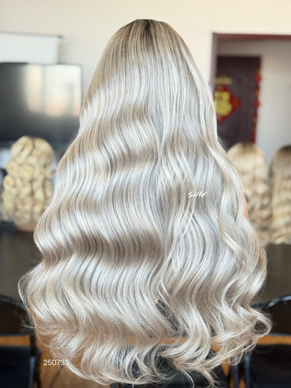 Silver Ash Blonde Middle-Part Body Wave Human Hair Lace Front Glueless Medical Wig, product view 7