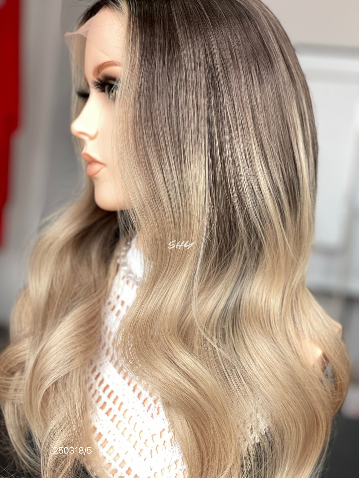 Dark Root Blonde Ombre Middle-Part Body Wave Human Hair Lace Front Glueless Medical Wig, product view 7