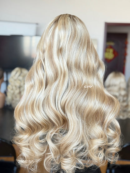 Cream Blonde Middle-Part Body Wave Human Hair Lace Front Glueless Medical Wig, product view 7