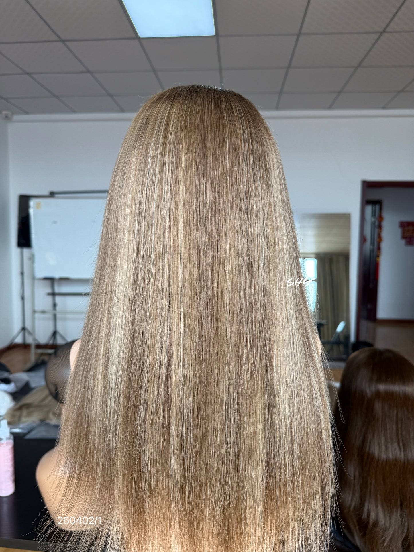 Taupe Ash Brown Highlighted Middle-Part Long Straight Human Hair Lace Front Glueless Medical Wig, product view 7