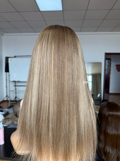 Taupe Ash Brown Highlighted Middle-Part Long Straight Human Hair Lace Front Glueless Medical Wig, product view 7