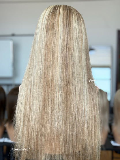 Dark Ash Blonde Highlighted Middle-Part Long Straight Human Hair Lace Front Glueless Medical Wig, product view 7