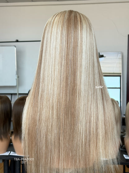 Cool Ash Brown Highlighted Middle-Part Long Straight Human Hair Lace Front Glueless Medical Wig, product view 7