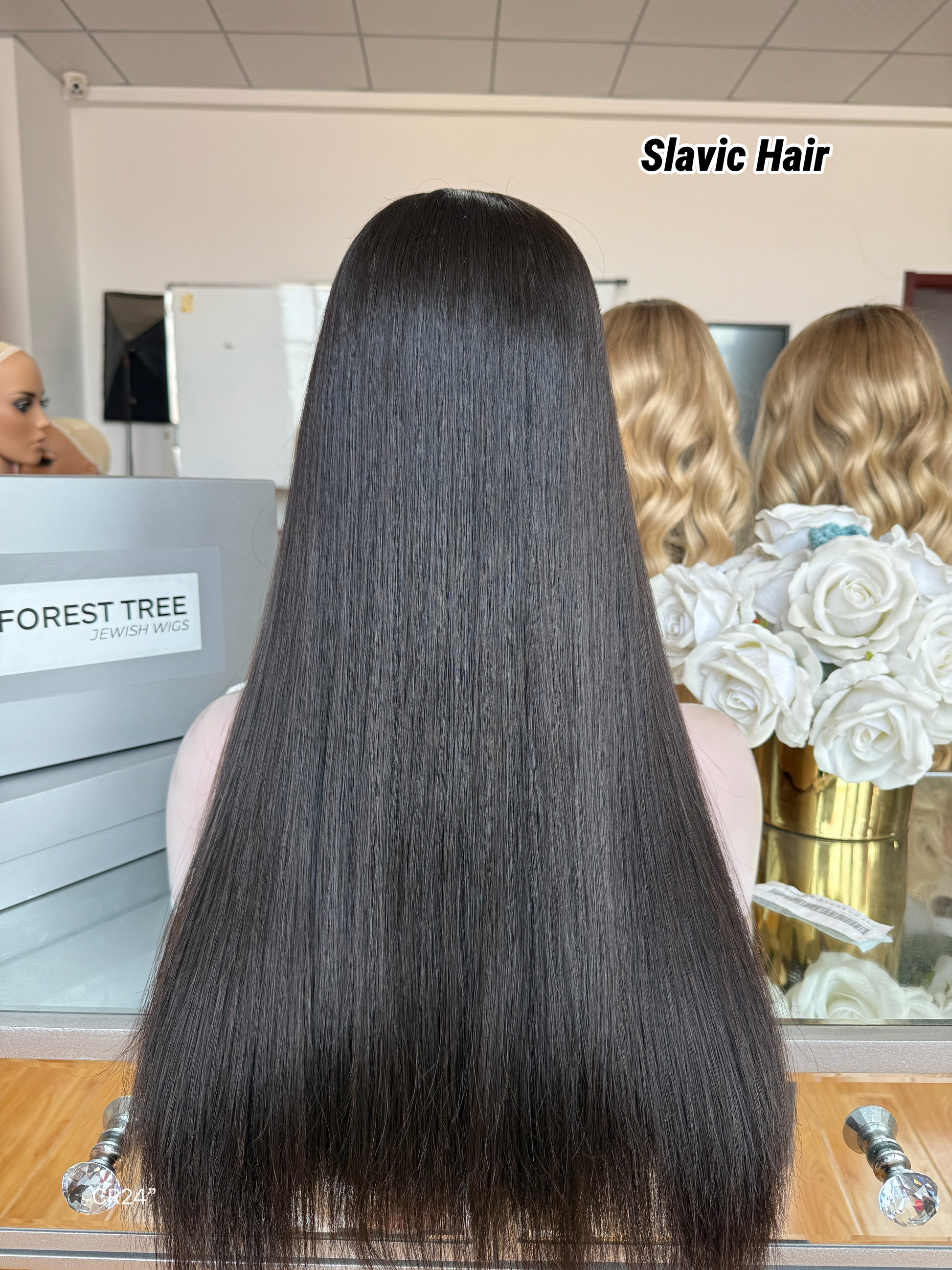 Jet Black Middle-Part Long Straight Human Hair Sheitel Wig, product view 7