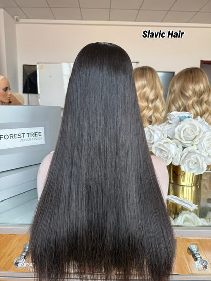 Jet Black Middle-Part Long Straight Human Hair Sheitel Wig, product view 7