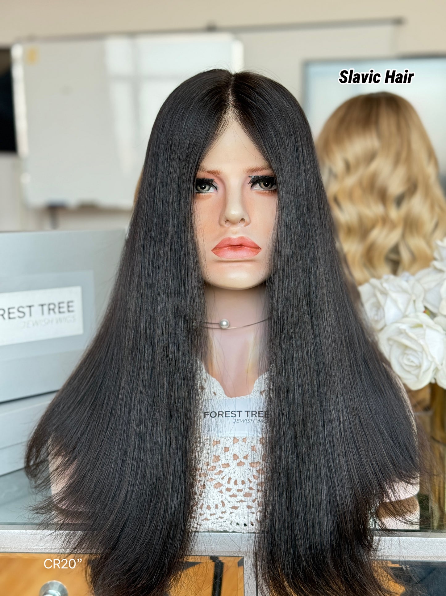 Soft Black Middle-Part Long Straight Human Hair Sheitel Wig, product view 7