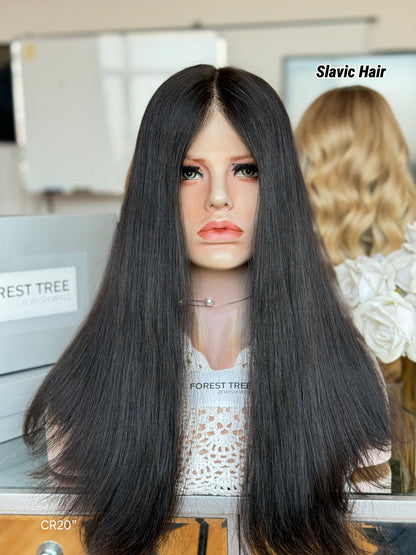 Soft Black Middle-Part Long Straight Human Hair Sheitel Wig, product view 7