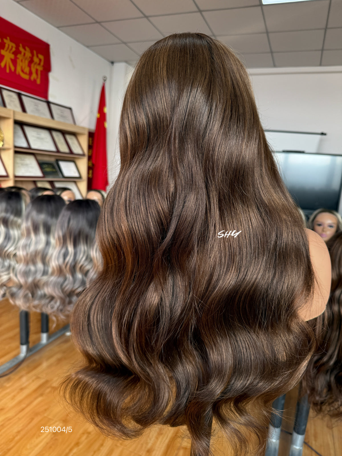 Chocolate Brown Side-Part Long Wavy Human Hair Lace Front Glueless Medical Wig, product view 7