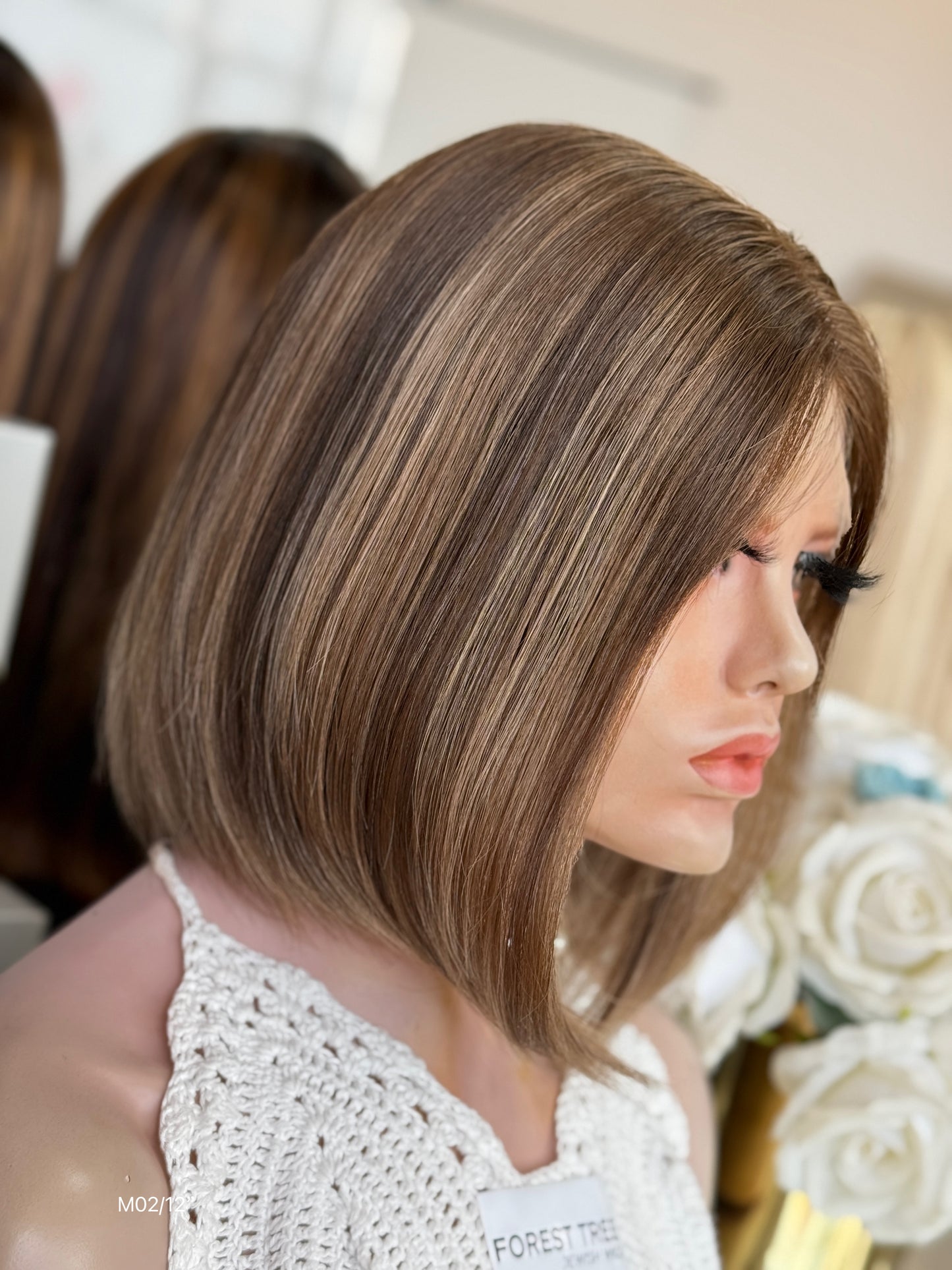 Soft Ash Brown Middle-Part Bob Human Hair Sheitel Wig, product view 7