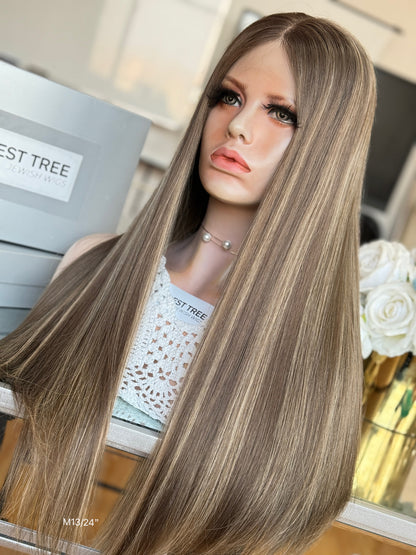 Ash Brown Middle-Part Long Straight Human Hair Sheitel Wig, product view 7