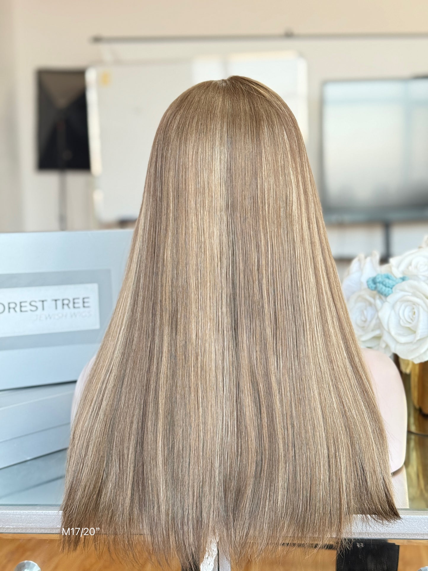 Champagne Ash Blonde Middle-Part Straight Human Hair Sheitel Wig, product view 7